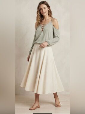 Persaya sage green cold shoulder top crisscross neck detail long sleeves S